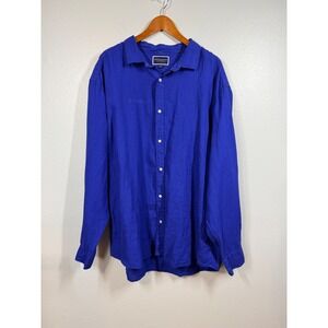 Charles Tyrwhitt Shirt Mens XXXL Blue 100% Linen Classic Fit Long Sleeve
